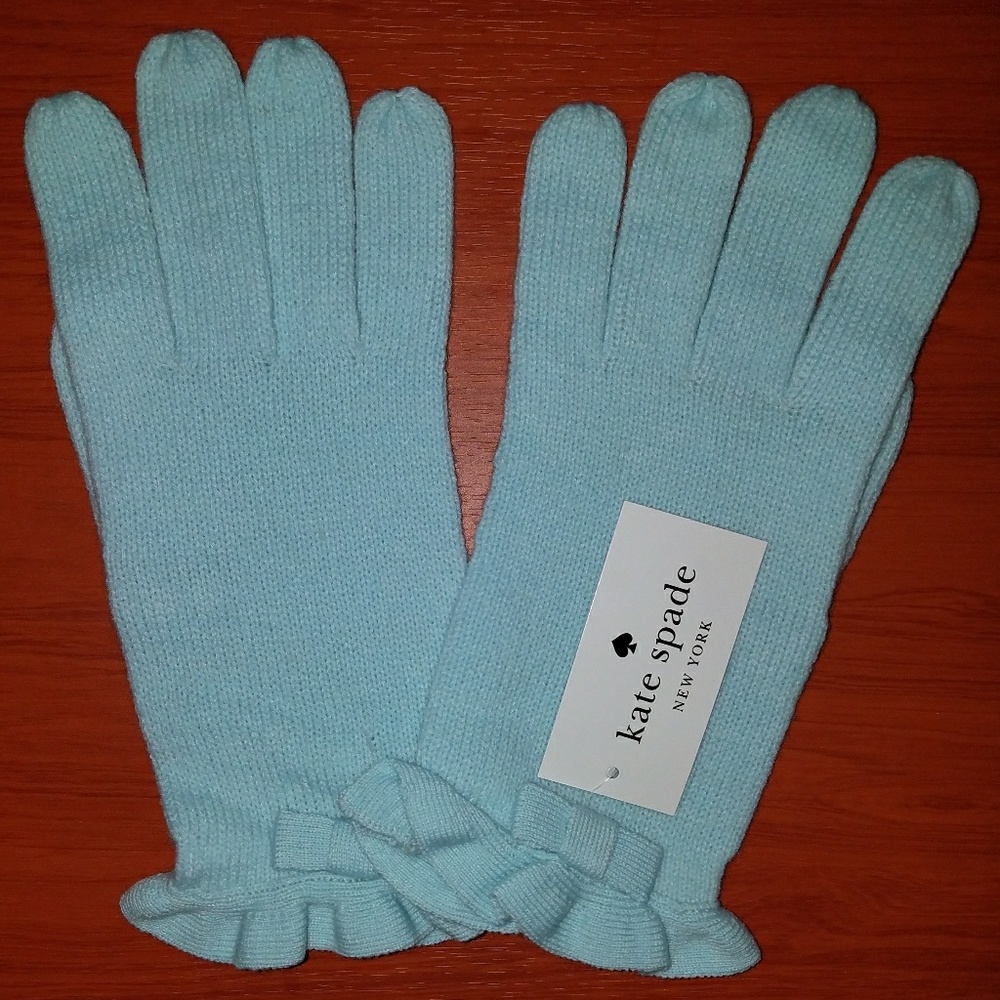 New Kate Spade New York Icy Blue Knit Bow Gloves
